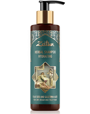 Фито-шампунь увлажняющий для сухих, жестких и кудрявых волос со льном и сокотрийским алоэ Zeitun 1