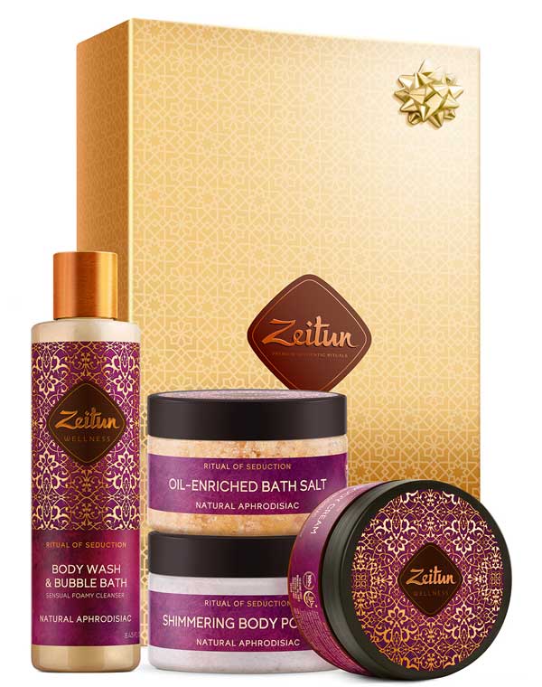 

Набор Zeitun, Набор "SPA-ритуал соблазна"с натуральными афродизиаками: гель для душа,скраб,крем для тела,соль для ванн Zeitun