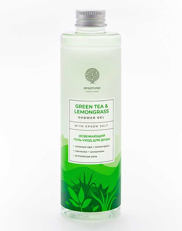 Освежающий гель для душа Green tea & Lemongrass shower gel 250мл Epsom.pro
