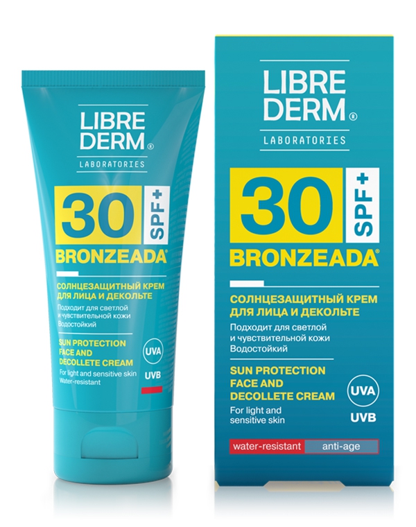 Крем для лица и зоны декольте солнцезащитный SPF30 Bronzeada, Librederm, 50 мл