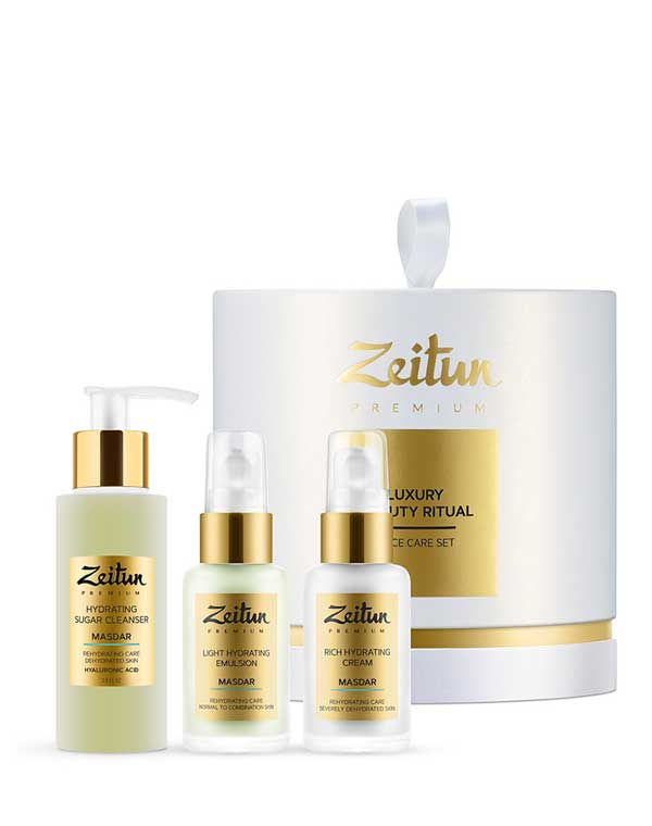 Набор Luxury Beauty Ritual для глубокого увлажнения кожи:гель для умыв,эмульсия,крем для лица Zeitun