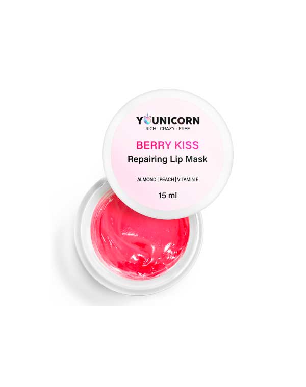 Восстанавливающая маска для губ Berry Kiss уход и питание с витамин Е, маслом миндаля 15мл Younicorn