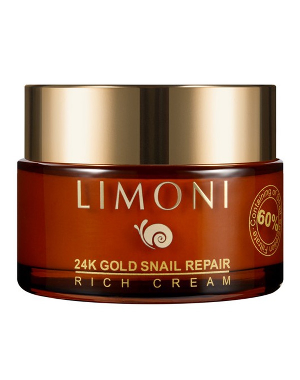 Крем для лица с золотом и экстрактом слизи улитки 24K Gold Snail Repair Rich Cream Limoni, 50 мл