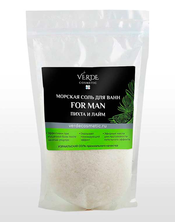 Соль для мужчин тетрапак (с эфирными маслами Пихты и Лимона) пакет зип-лок 800 гр Verde