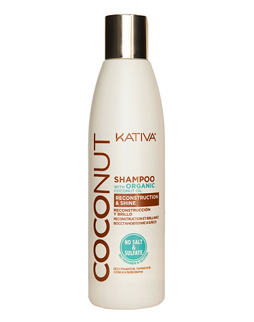Восстанавливающий шампунь с органическим кокосовым маслом для поврежденных волос Coconut, Kativa 1