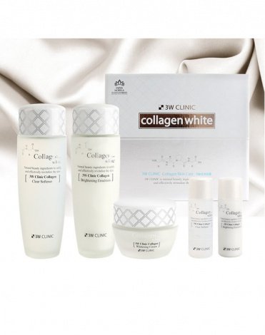 Осветление Набор для ухода за кожей лица Collagen Whitening Skin Care Items 3 Set, 3W Clinic 4