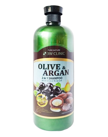 Шампунь для волос Аргановое масло и Олива Olive&Argan 2in1 Shampoo, 3W Clinic, 1500 мл 1