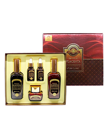 Плацента Набор для ухода за лицом антивозрастной Premium Placenta 3 Items Set, 3W Clinic 1