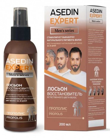 Лосьон-восстановитель естественного цвета волос Прополис 200 мл Мужская серия Asedin Expert 1