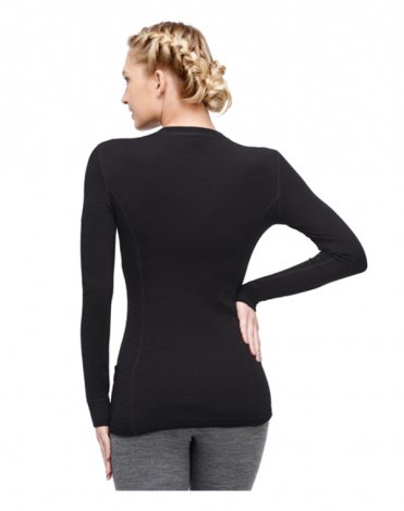 Термобелье футболка женская с длинным рукавом и круглым воротом, черная, серии Classic 6