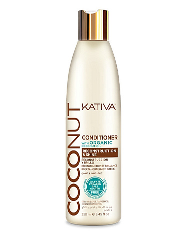 Восстанавливающий кондиционер с органическим кокосовым маслом для поврежденных волос Coconut, Kativa 1