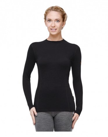 Термобелье футболка женская с длинным рукавом и круглым воротом, черная, серии Classic 1