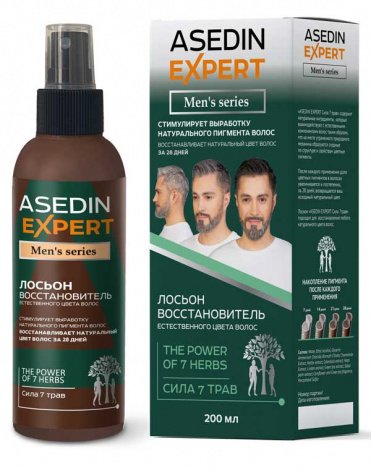 Лосьон-восстановитель естественного цвета волос Сила 7 трав 200 мл Мужская серия Asedin Expert 1