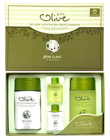 Набор для ухода за мужской кожей "Олива" Olive for Man Fresh 2 Items Set, 3W Clinic 2