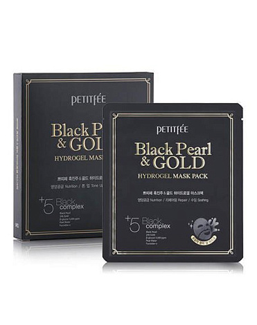 Набор гидрогелевые маски для лица Жемчуг и Золото Black pearl & Gold hydrogel mask Pack, Petitfee, 5 шт 2