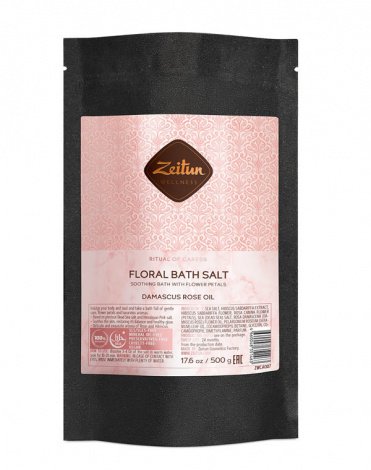 Соль для ванн цветочная "Ритуал нежности" с лепестками дамасской розы и гибискусом Zeitun 1