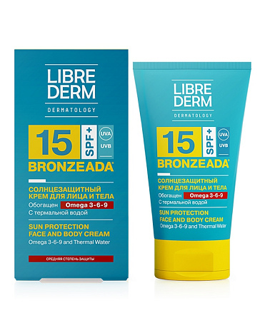 Солнцезащитный крем SPF 15 с Омега 3-6-9 и термальной водой Bronzeada, Librederm, 150 мл 1