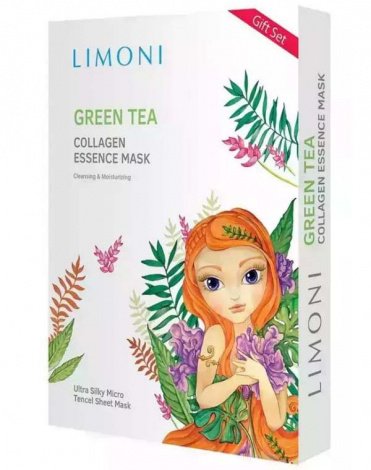Набор масок для лица тонизирующих с зеленым чаем и коллагеном 6шт Green Tea Collagen Set LIMONI 4