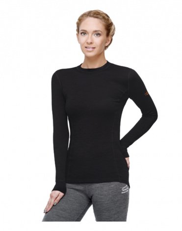 Термобелье футболка женская с длинным рукавом и круглым воротом, черная, серии Classic 2