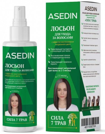 Лосьон для ухода за волосами с эффектом восстановления натурального цвета Сила 7 трав 200 мл Asedin Expert 1