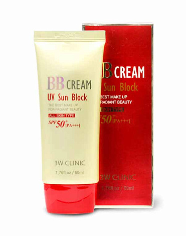 Солнцезащитный ВВ крем для лица BB Cream UV Sun Block, 3W Clinic, 50 мл  2